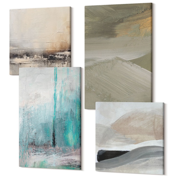 Set Tablou Canvas, Wallfluent, Decoratiuni abstracte pictate, 4 piese, 2x40x40 + 2x40x60 cm, Decorativ, Modern, 040030010490000287877