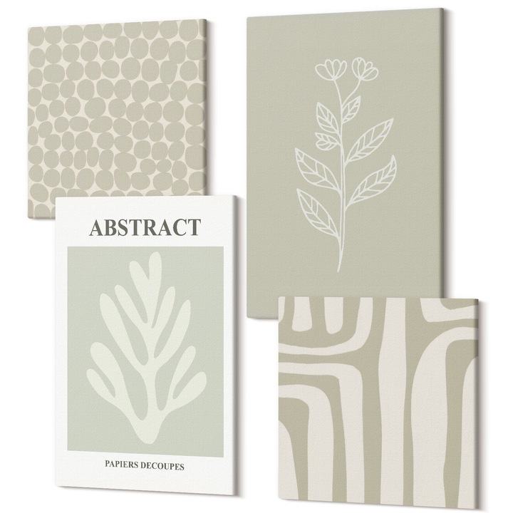 Set Tablouri Canvas decor interior, Wallfluent, Modele abstracte de plante, 4 piese, 2x40x40 + 2x40x60 cm, Decorativ, Modern, 040030010490000287962