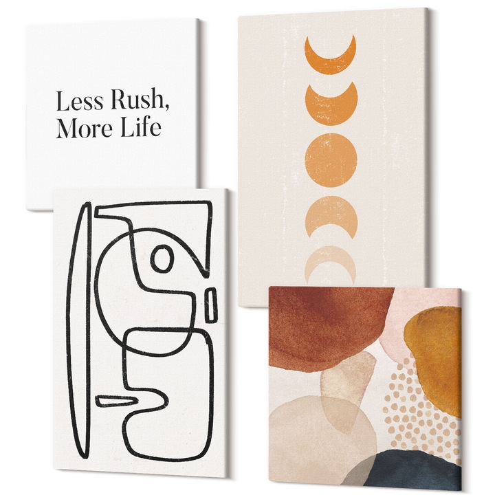 Set Tablouri Polycanvas, Wallfluent, Forme abstracte culori, 4 piese, 2x40x40 + 2x40x60 cm, Decorativ, Modern, 040030010490000287991