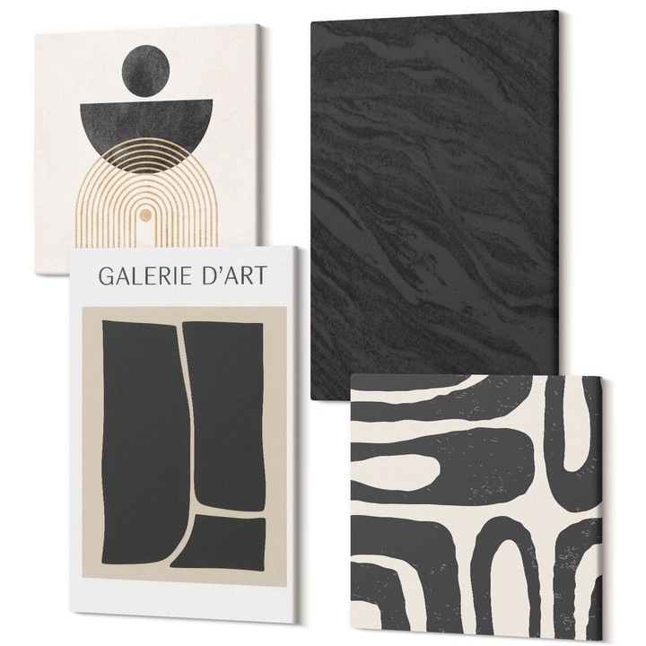 Decor perete tablouri, Wallfluent, Forme abstracte de marmura, 4 piese, 2x40x40 + 2x40x60 cm, Decorativ, Modern, 040030010490000288958