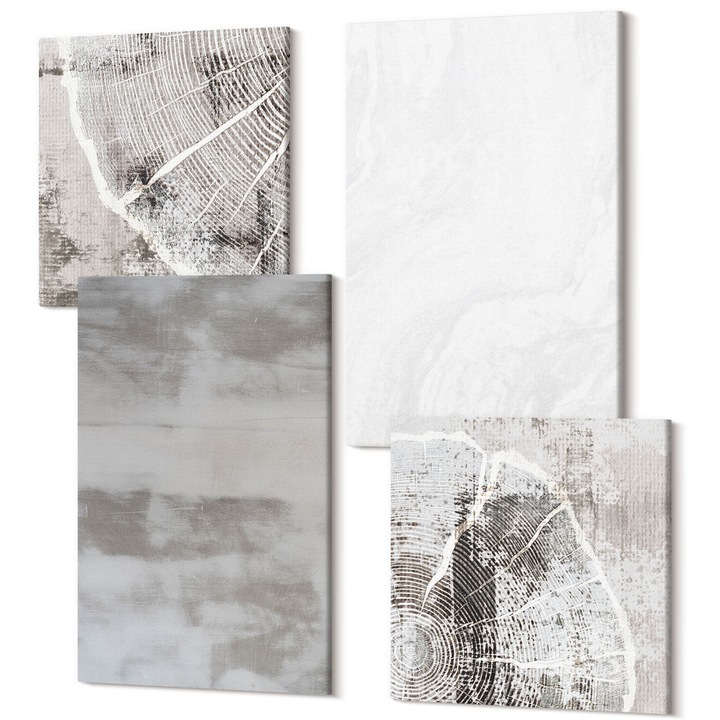 Set Tablou Canvas, Wallfluent, Forme moderne abstracte, 4 piese, 2x40x40 + 2x40x60 cm, Decorativ, Modern, 040030010490000288996