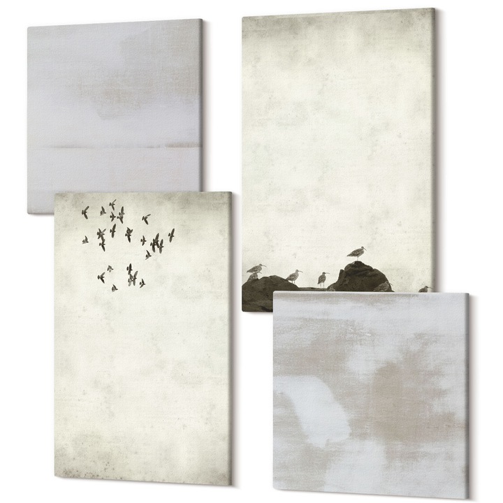 Set Tablou Canvas, Wallfluent, Textura stol de pasari, 4 piese, 2x40x40 + 2x40x60 cm, Decorativ, Modern, 040030010490000288933