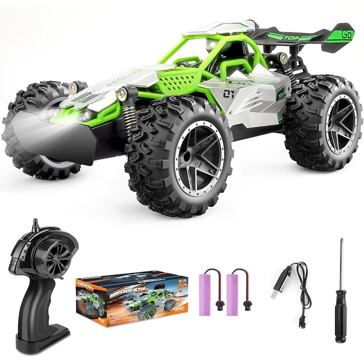 Количка с дистанционно управление RC, Suness, 20км/ч, Водоустойчива, 2WD, мащаб 1:18, 2.4GHz, задно предаване, Обхват на дистанционното управление до 40 метра, подходяща за деца на 6 и повече години (Зелена)