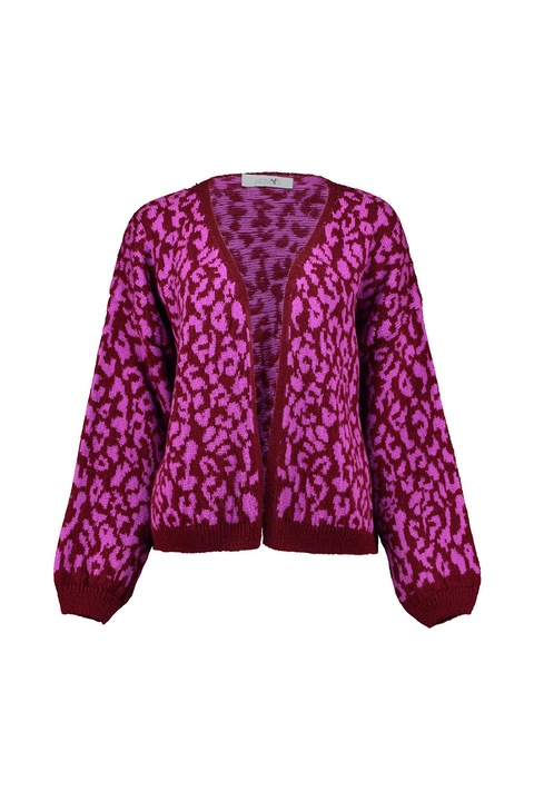 Hailys, Cardigan lejer cu imprimeu leopard, fara inchidere, Visiniu/Fucsia