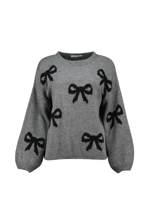 Hailys, Pulover cu model si funde, Negru/Gri melange