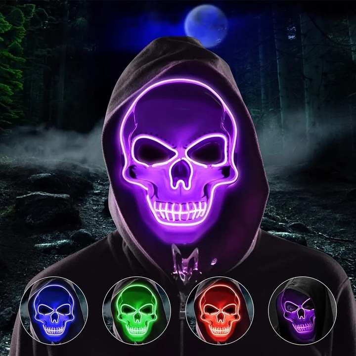 Masca LED Purge, masca de Halloween, violet, pentru petreceri si carnavaluri