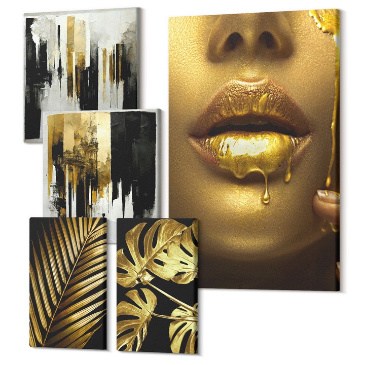 Picturi pe panza pentaptic pentru living, Wallfluent, Peisajul podului apusurilor de soare, 5 piese, (2x20x30 + 2x30x30 + 40x60 cm), Decorativ, Modern, 040030010500000288224