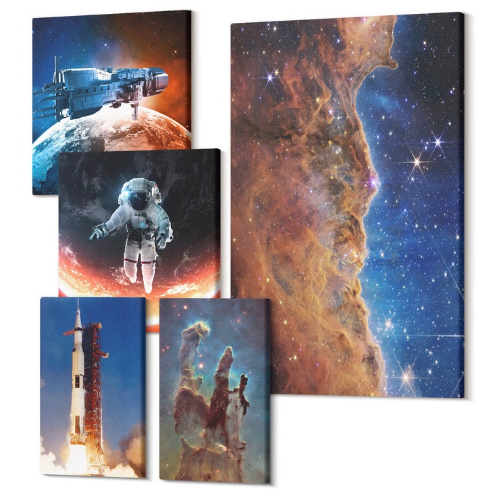 Tablouri modulare perete, Wallfluent, Portret abstract colorat, 5 piese, (2x20x30 + 2x30x30 + 40x60 cm), Decorativ, Modern, 040030010500000288250