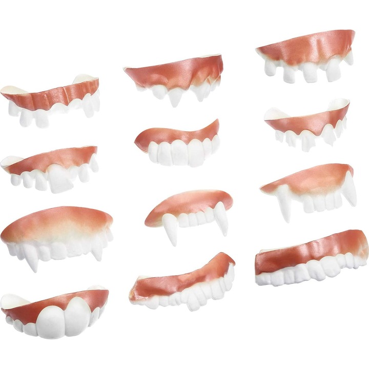 Комплект от 12 страшни зъба, за Хелоуин парти, PVC, многоцветни, 1.77x2.95 инча