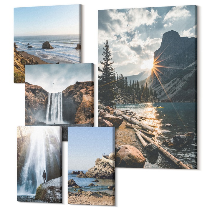 Decor perete tablouri, Wallfluent, Gradina de lamai cu bauturi, 5 piese, (2x20x30 + 2x30x30 + 40x60 cm), Decorativ, Modern, 040030010500000288335