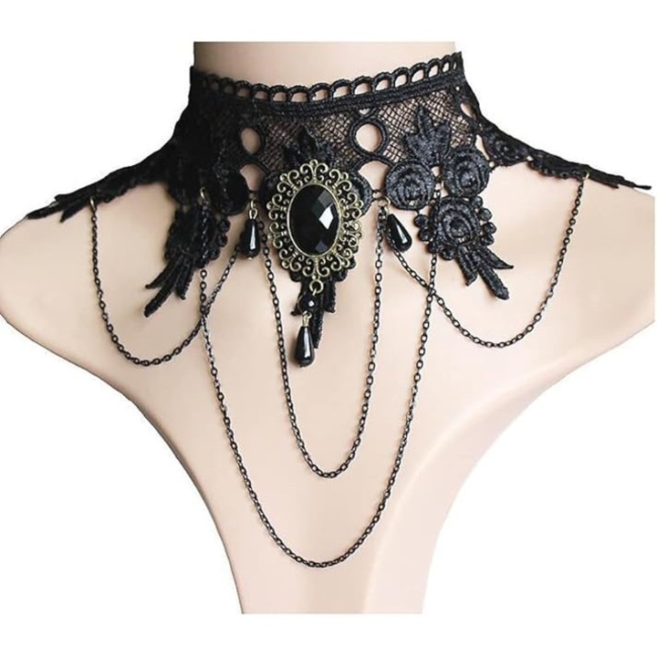 Colier gotic, Dantela/Aliaj, Negru
