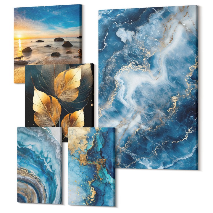 Set Tablouri Polycanvas, Wallfluent, Portret de femeie, ochi, culori, emotii, 5 piese, (2x20x30 + 2x30x30 + 40x60 cm), Decorativ, Modern, 040030010500000288235