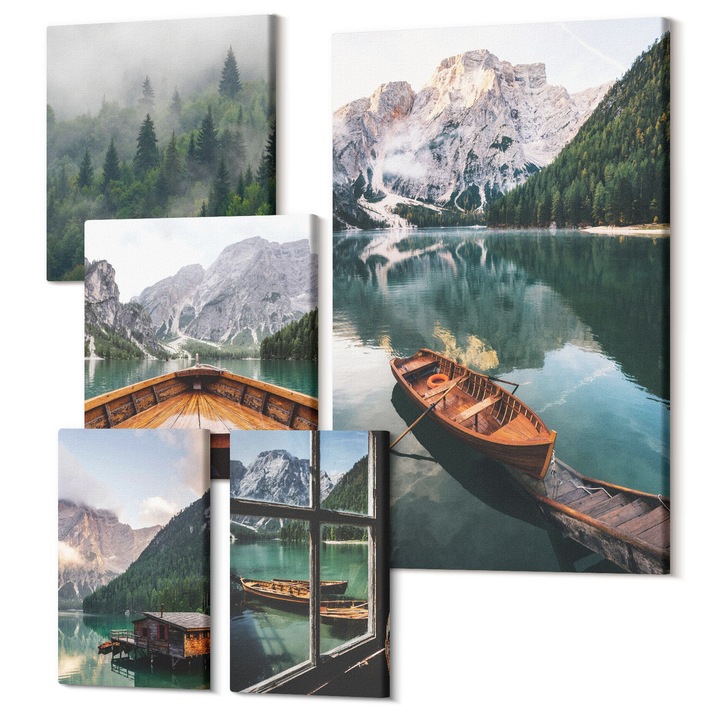 Set Tablouri Polycanvas, Wallfluent, Strazi, case, plante, ghivece, 5 piese, (2x20x30 + 2x30x30 + 40x60 cm), Decorativ, Modern, 040030010500000288291