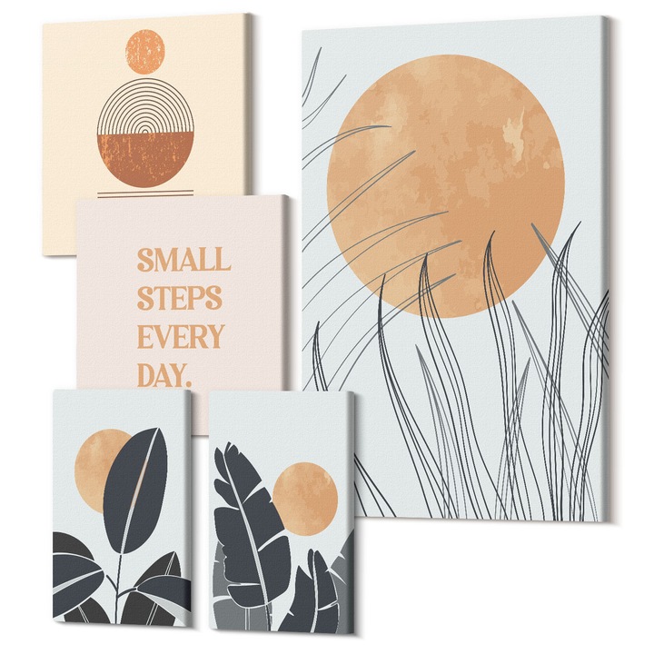 Decor perete tablouri, Wallfluent, Padure ceata rau plante cu efect de sera, 5 piese, (2x20x30 + 2x30x30 + 40x60 cm), Decorativ, Modern, 040030010500000288202