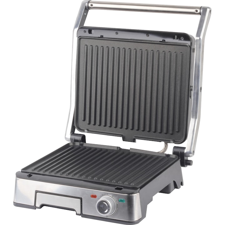 Електрически грил iHunt Bro Dual Grill XXL, 2200W, Бързо загряване 90° - 180° C, Индикатор за готвене, Подвижни плочи с незалепващо покритие 29*23см, Неръждаема стомана, Сребрист