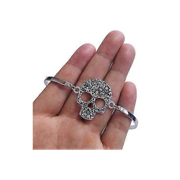 Bratara cu design craniu gol, argintie, de Halloween, aliaj