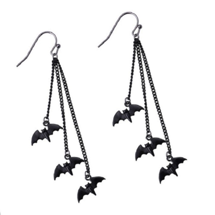 Cercei negri cu lilieci pentru petrecerea de Halloween, stil punk, 1 pereche