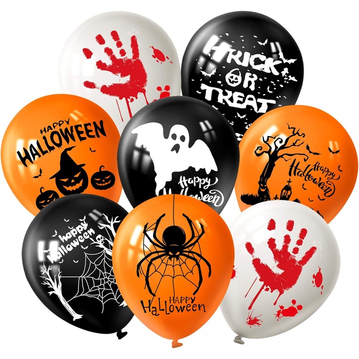 100 darabos latex lufi szett Halloween, fekete/narancs/fehér, 12 hüvelyk