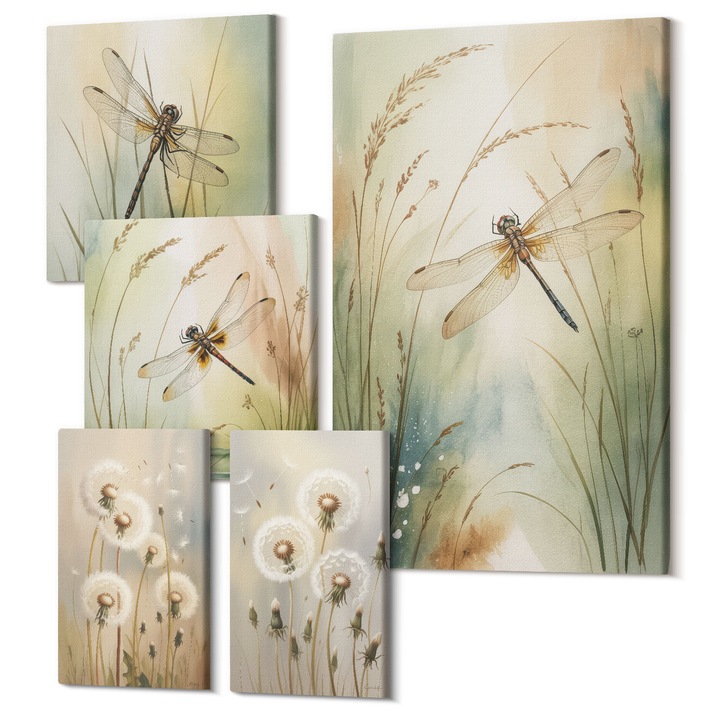 Set Tablouri Canvas decor interior, Wallfluent, Placi de plaja surf boat pasari, 5 piese, (2x20x30 + 2x30x30 + 40x60 cm), Decorativ, Modern, 040030010500000288318