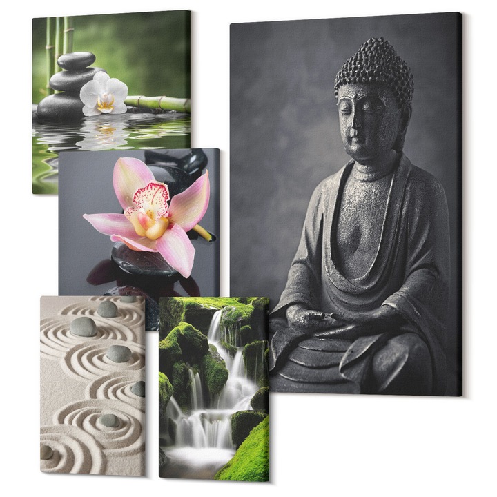 Set Tablou 5 piese pentaptic, Wallfluent, Accente rosii Londra, 5 piese, (2x20x30 + 2x30x30 + 40x60 cm), Decorativ, Modern, 040030010500000288463