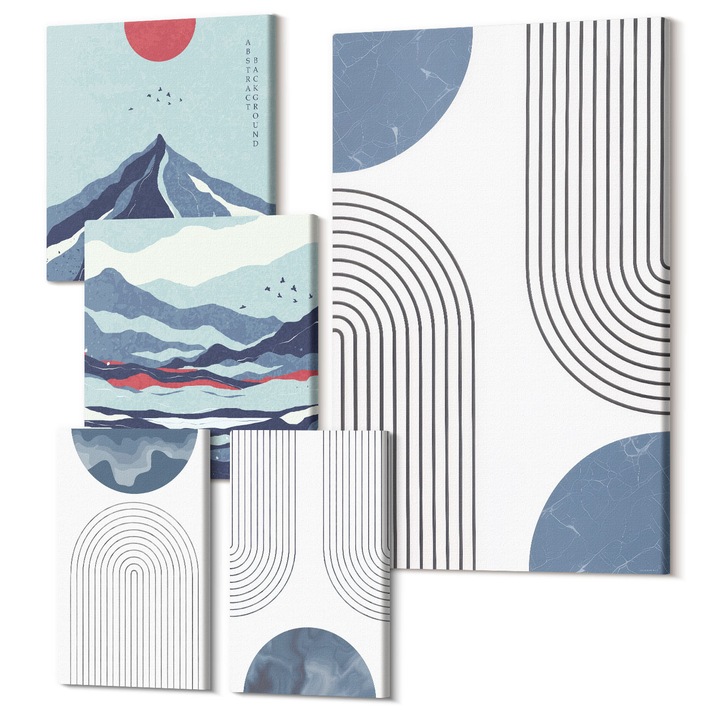 Picturi pe panza pentaptic pentru living, Wallfluent, Lamai in ghivece, 5 piese, (2x20x30 + 2x30x30 + 40x60 cm), Decorativ, Modern, 040030010500000288364