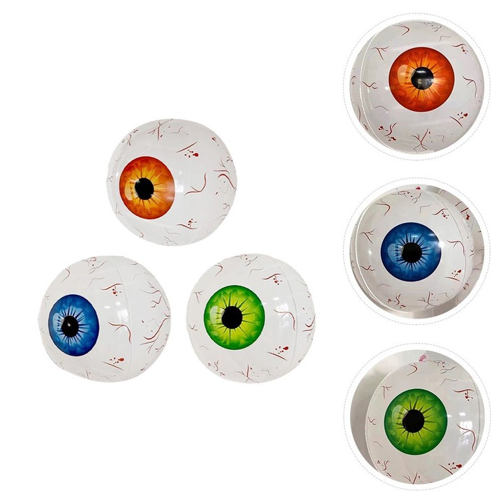 6 db-os felfújt lufi szett szemekkel, 20x20cm, zöld, kék, piros, Halloween dekoráció