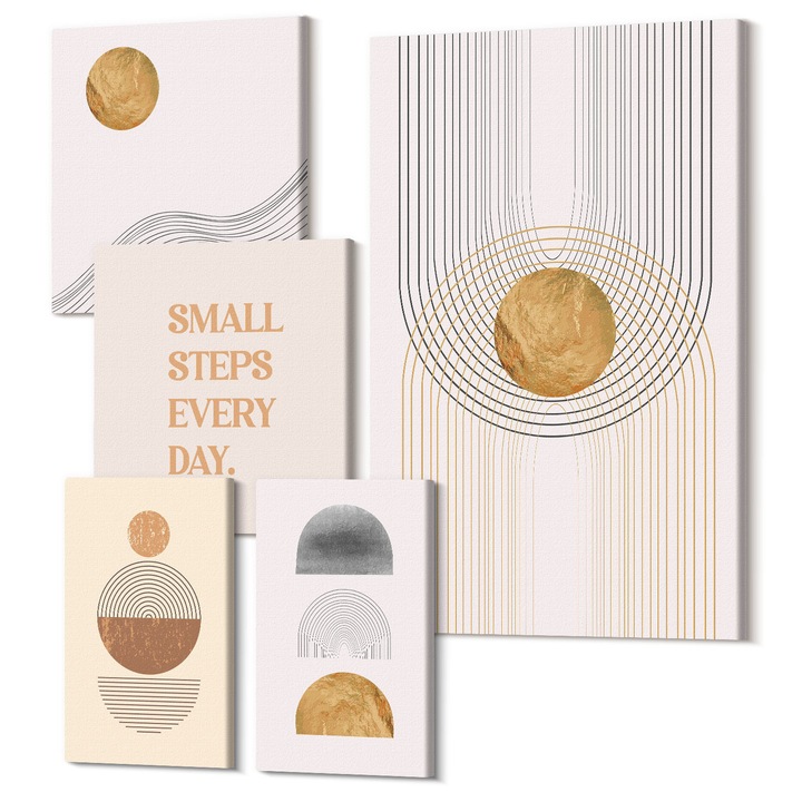 Set Tablou Canvas, Wallfluent, Culorile Toamnei Lily Pond, 5 piese, (2x20x30 + 2x30x30 + 40x60 cm), Decorativ, Modern, 040030010500000288485