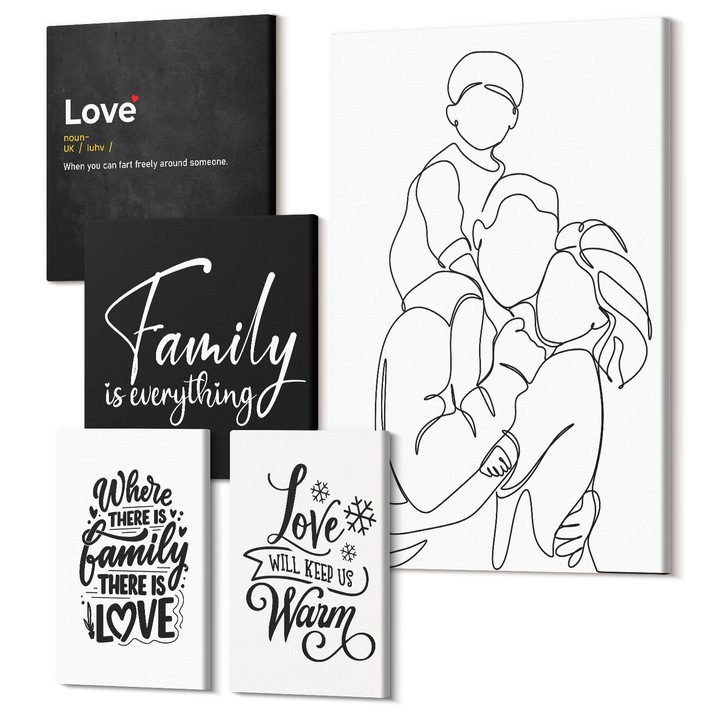 Decor perete tablouri, Wallfluent, Cabana fluviala de toamna, 5 piese, (2x20x30 + 2x30x30 + 40x60 cm), Decorativ, Modern, 040030010500000288440