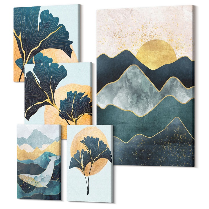 Set Tablou Canvas, Wallfluent, Modele fructate vin italian, 5 piese, (2x20x30 + 2x30x30 + 40x60 cm), Decorativ, Modern, 040030010500000288401