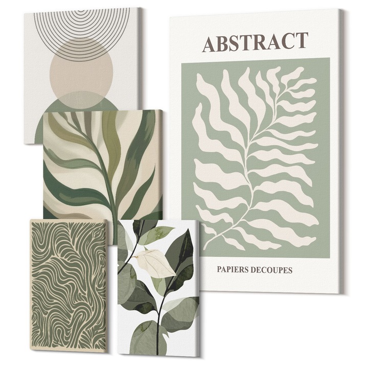 Picturi pe panza pentaptic pentru living, Wallfluent, Lasa forme geometrice abstracte, 5 piese, (2x20x30 + 2x30x30 + 40x60 cm), Decorativ, Modern, 040030010500000288616