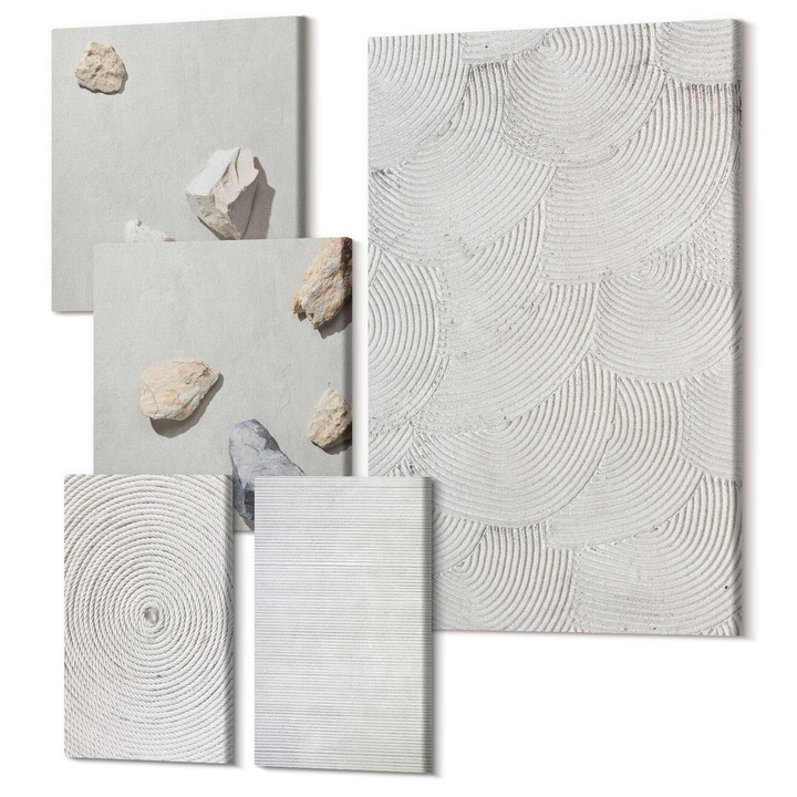 Decor perete tablouri, Wallfluent, Pietre geometrice din carton, 5 piese, (2x20x30 + 2x30x30 + 40x60 cm), Decorativ, Modern, 040030010500000289007