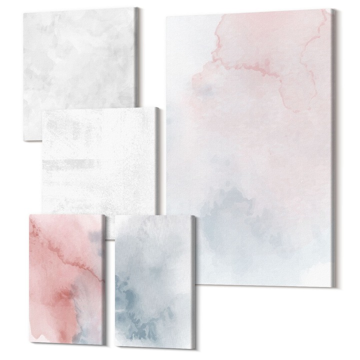 Set Tablouri Polycanvas, Wallfluent, Texturi de acuarela pastel, 5 piese, (2x20x30 + 2x30x30 + 40x60 cm), Decorativ, Modern, 040030010500000289019