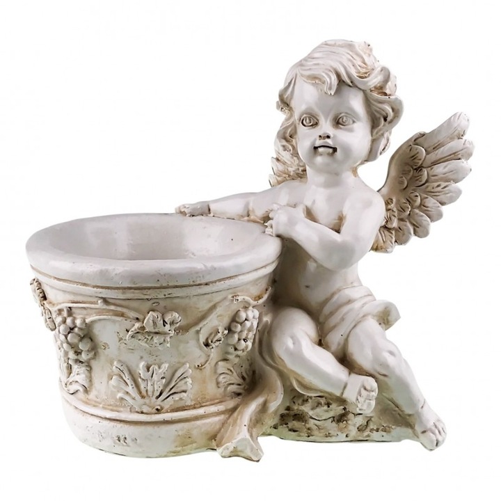 Inger din rasina cu ghiveci de flori.23X20 cm stanga