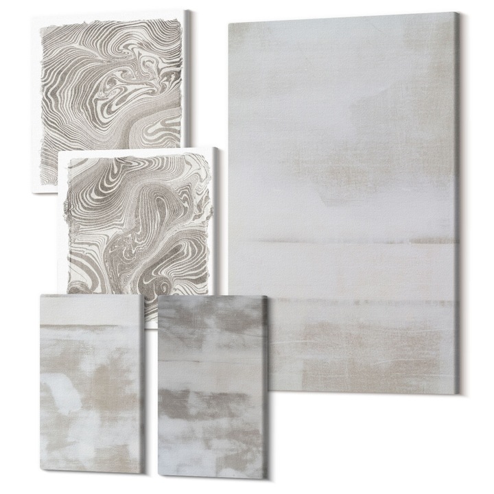 Tablouri modulare perete, Wallfluent, Texturi uzate stil modern, 5 piese, (2x20x30 + 2x30x30 + 40x60 cm), Decorativ, Modern, 040030010500000289013