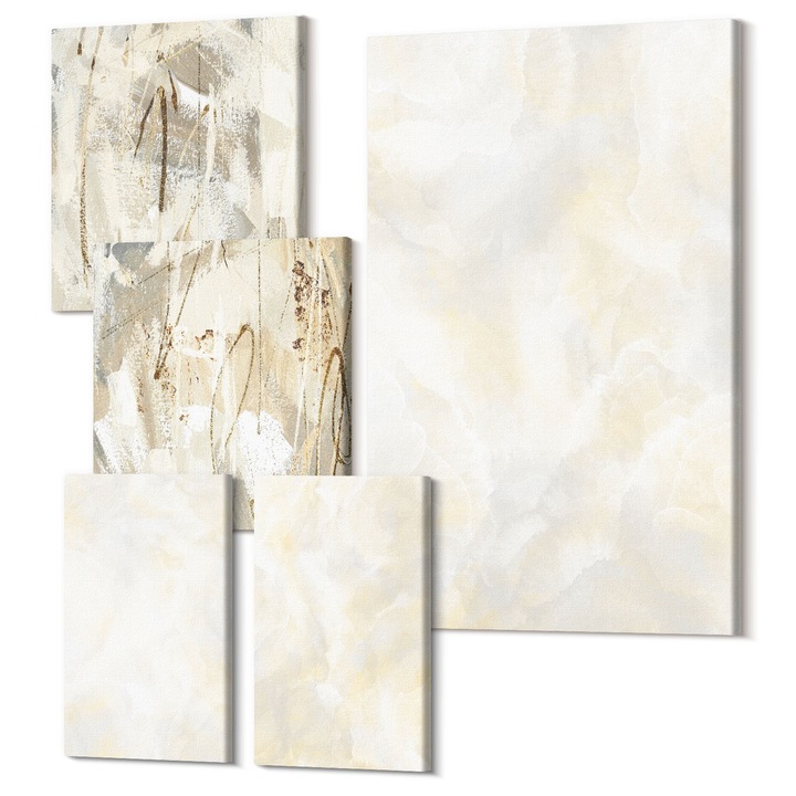 Set Tablou Canvas, Wallfluent, Design vopsea cu textura stralucitoare, 5 piese, (2x20x30 + 2x30x30 + 40x60 cm), Decorativ, Modern, 040030010500000289052