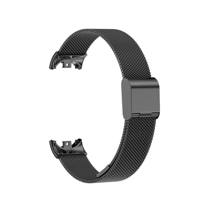 Milánói típusú fém szíj Xiaomi Mi Band 8 / 9 / 10-hez – Rozsdamentes acél, Biztonságos záródás, Best Accessories, fekete