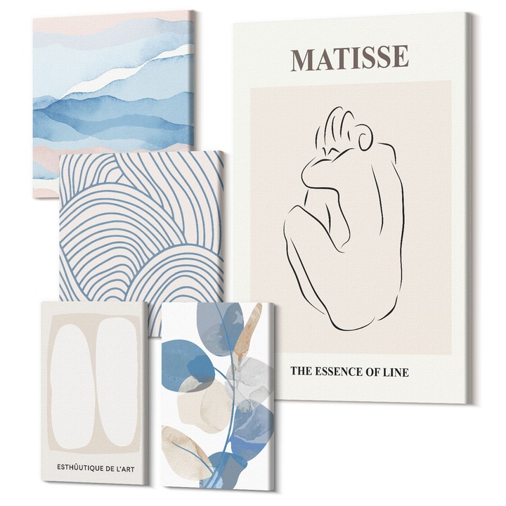 Set Tablouri Polycanvas, Wallfluent, Formele abstracte ale lui Matisse, 5 piese, (2x20x30 + 2x30x30 + 40x60 cm), Decorativ, Modern, 040030010500000288683