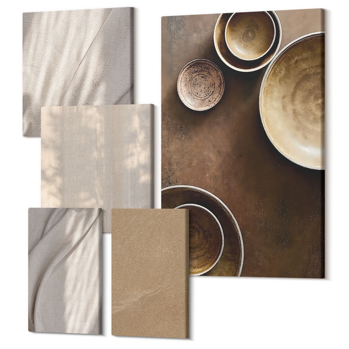 Set Tablouri Polycanvas, Wallfluent, Structuri texturi minimalism, 5 piese, (2x20x30 + 2x30x30 + 40x60 cm), Decorativ, Modern, 040030010500000289068