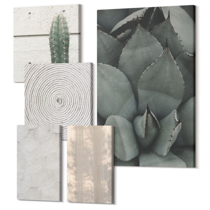 Set Tablouri Canvas decor interior, Wallfluent, Texturi de vara de la tropice, 5 piese, (2x20x30 + 2x30x30 + 40x60 cm), Decorativ, Modern, 040030010500000289060