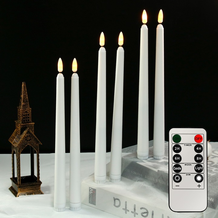 Set 6 lumanari LED fara flacara, crem, 28cm, telecomanda