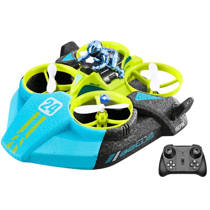 Set Jucarie Masina de Drift Cu Telecomanda Pentru Copii 3 IN 1, MorFansi®, Cascadorii Terestre, Maritime Si Aeriene, 2.4Ghz, Rotire 360°, Impermeabil, Lumini LED, Incarcare USB, 3 ani+, Verde