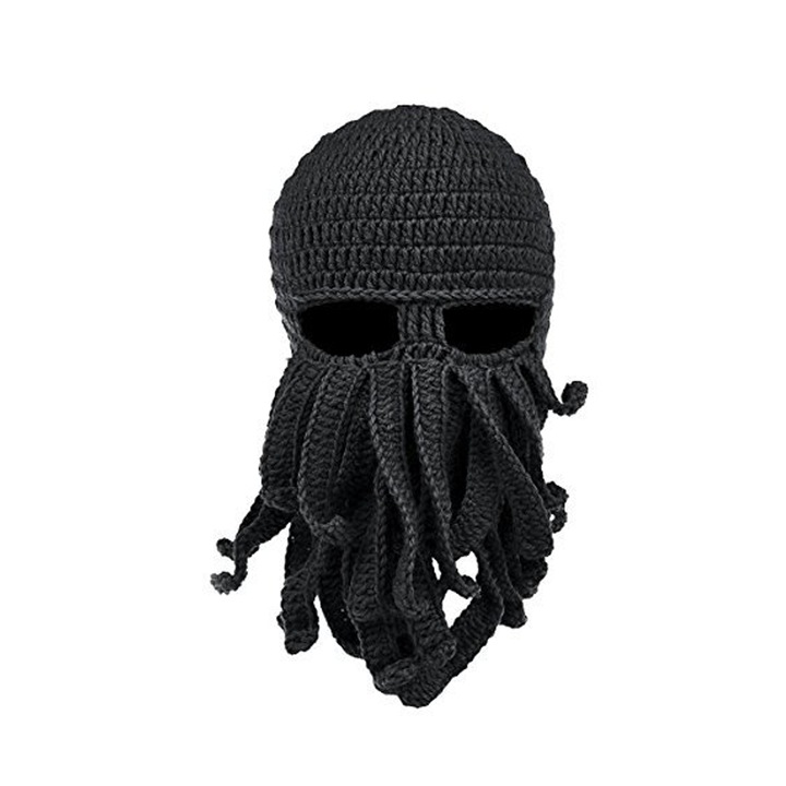 Caciula din lana tricotata, neagra, marime adult, pentru petrecere de Halloween