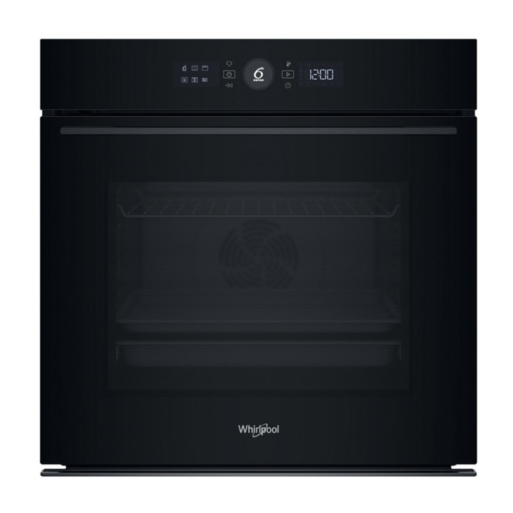 Cuptor incorporabil Whirlpool WOI5S8PM1SBA, 6th Sense, Steam+, High Heat Pizza, Autocuratare pirolitica, 30 programe, 73 l, Clasa A+, Negru