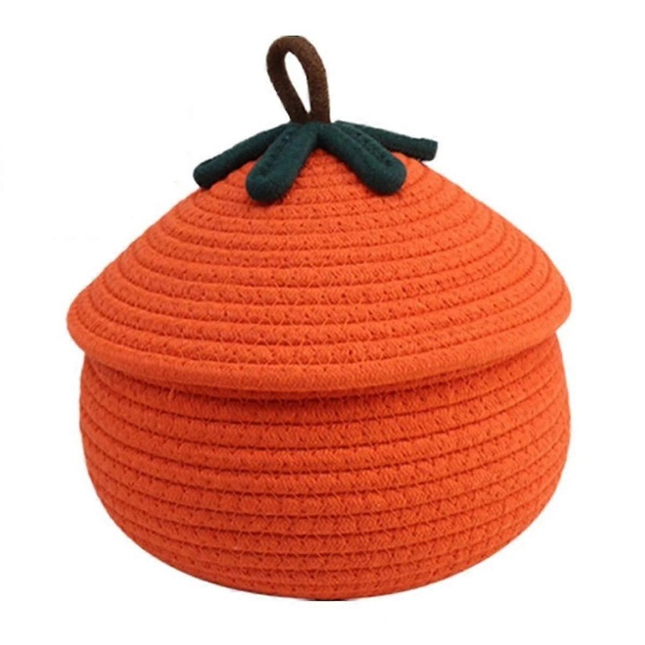 Cos de depozitare din sfoara de bumbac cu capac, portocaliu
