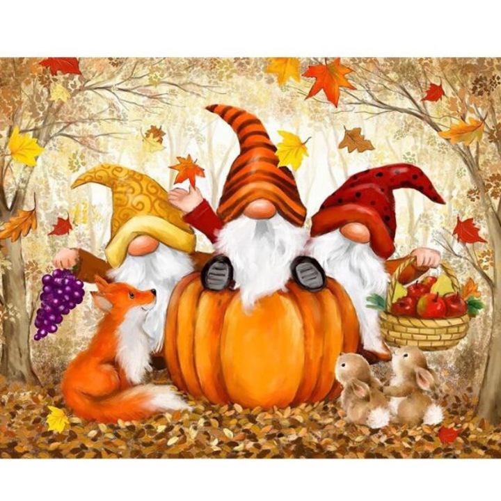 Pictura cu diamante Gnome de Halloween, 30x40cm, set decorativ