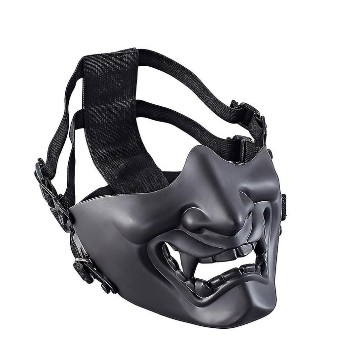 Маска за Хелоуин Самурай, 20x16см, черно-бяло-синьо-жълто, комплект маска за косплей