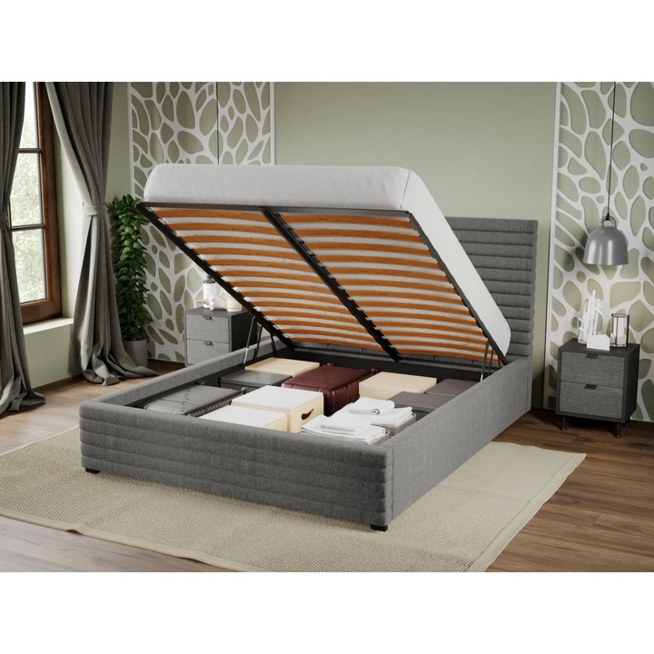 Pat Tapitat Mateo, Somiera Rabatabila, 180x200, Culoare Gri/Falcone 21