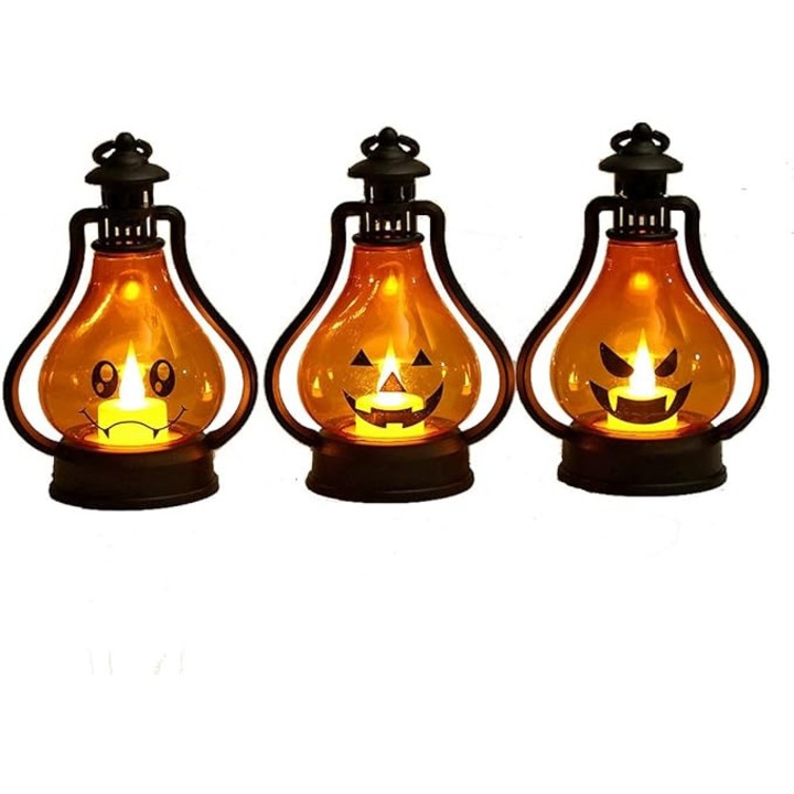 Set 3 felinare Halloween, stil vintage, dovleac