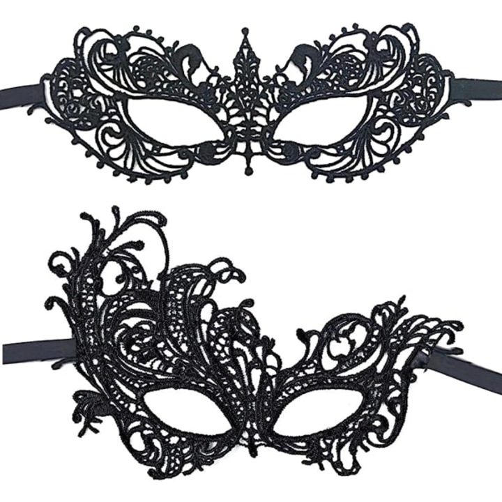 Set 2 masti de dantela pentru masquerade, negru, 24cmx13.5cm si 20cmx8cm