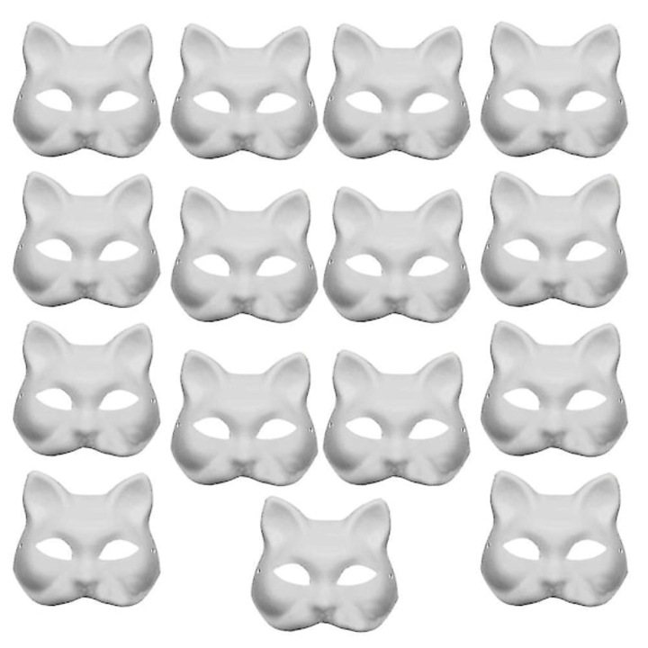 Set 15 masti de cat pentru petrecere, albe, din hartie, 17x18x6cm